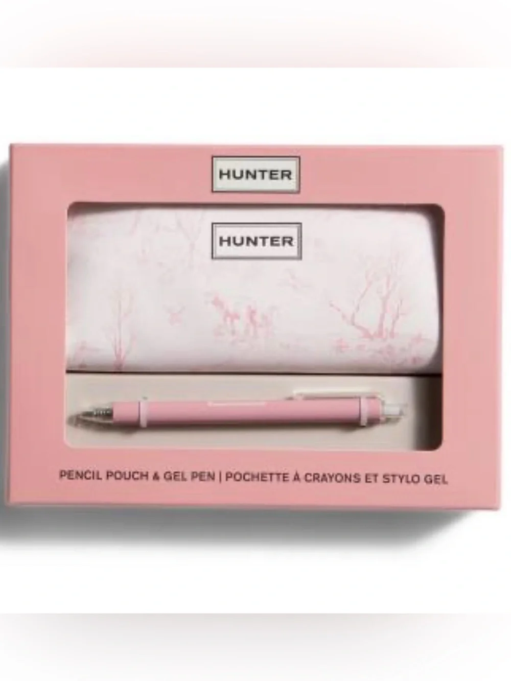Hunter Toile Pencil Pouch with Matching Pink Gel Pen NWT School Office Gift Pink